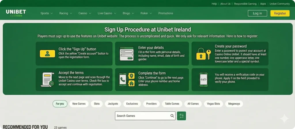 unibet ireland sign up procedure explained for new users