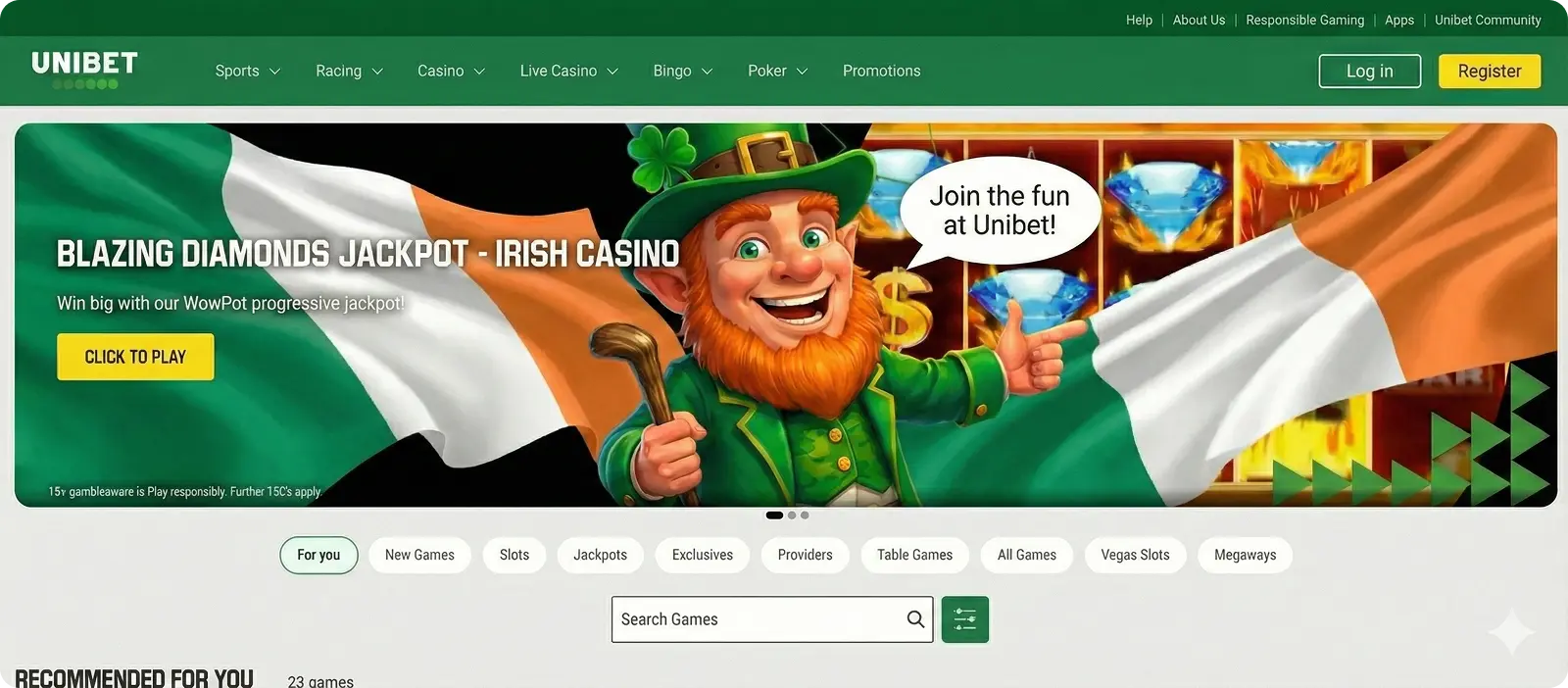 Schermafbeelding van UniBet app interface